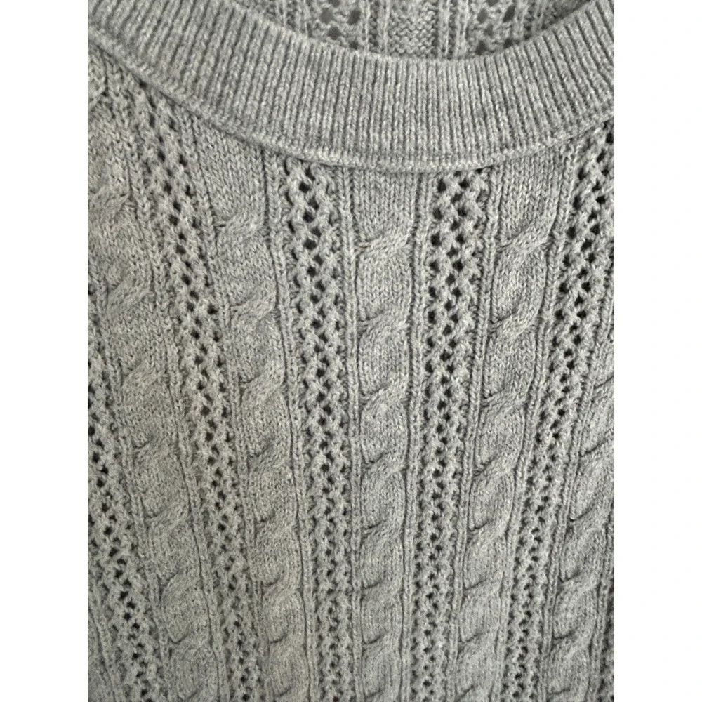 American Eagle Outfitters Gray Cable Knit Scoop Neck 3/4 Sleeve Sweater XL Soft